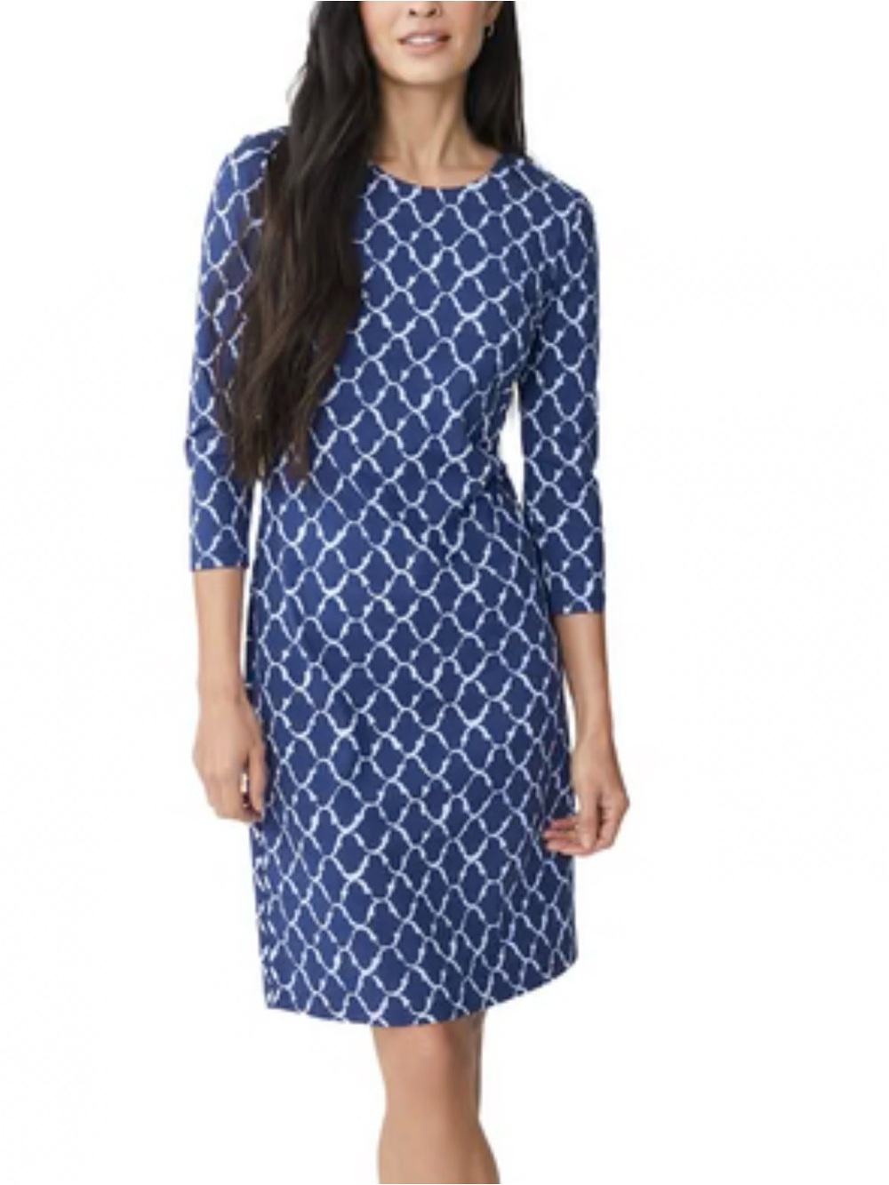 J.McLaughlin Women's Navy Blue Geometric Print 3/4 Sleeve Dress Size Medium